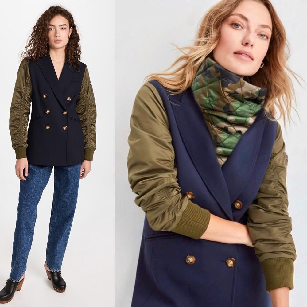 Veronica Beard Clausen Mixed Media Dickey Blazer/Jacket Navy/Olive Green Size 2